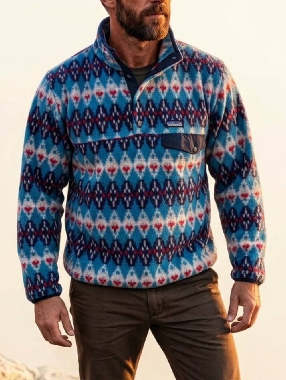 Patagonia Forest Carpet Blue Synchilla Snap-T Fleece Pullover Aztec Men's Medium
